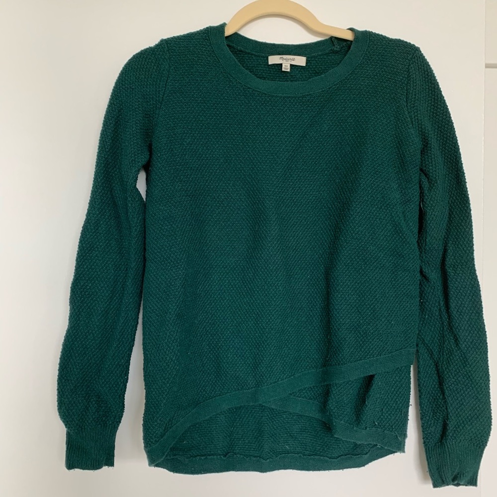 Madewell forest green cross front sweater